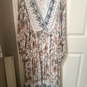 Anthropologie White and Black Floral Long Sleeve Dress